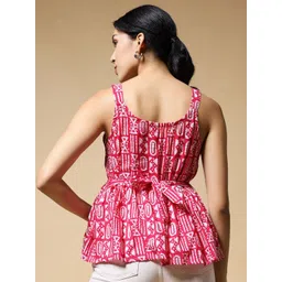 Istyle Can Women Batik Printed Scoop Neck Cotton Peplum Top image 3