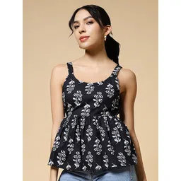 Istyle Can Women Floral Printed Scoop Neck Cotton Peplum Top-picture-16