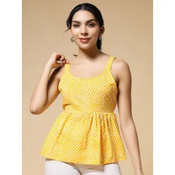 Istyle Can Women Leheriya Printed Scoop Neck Cotton Peplum Top-picture-36