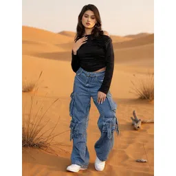 Istyle Can Women Off-Shoulder Ruched Bardot Crop Top-picture-24