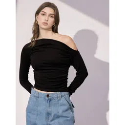 Istyle Can Women Off-Shoulder Ruched Fitted Crop Top-picture-27