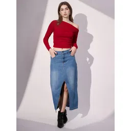 Istyle Can Women Pleated Asymmetric Collar Fitted Crop Top-picture-41
