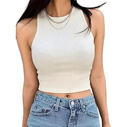istyle can Women's Solid Cotton Rib Knit Crop Tank Top-picture-29