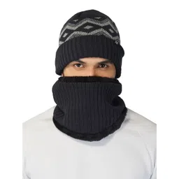 iSWEVEN Black & Blue Caps with Neck Warmer 2 In1 Beanie-picture-17