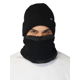 iSWEVEN Black Caps with Neck Warmer 2 In1 Beanie-picture-28
