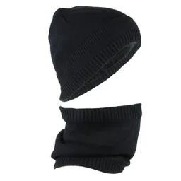 iSWEVEN Black Woolen Beanie with Neck Warmer Scarf-picture-30