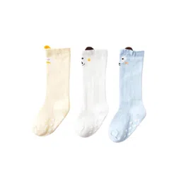 iSWEVEN Infants Pack Of 3 Solid Above Knee-Length Cotton Socks-picture-31