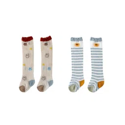 iSWEVEN Kids Pack Of 2 Blue & Beige Cotton Calf-Length Socks-picture-48