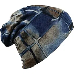 isweven Unisex Cotton Slouchy Beanie and Skull Cap for Summer, Winter, Autumn and Spring Season, Can be Used as a Helmet Caps Too - (7052A, Blue-Brown, Free Size)-picture-25