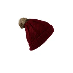 iSWEVEN Unisex Maroon & Tan Self Design Woolen Beanie Cap-picture-27