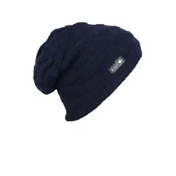 iSWEVEN Unisex Navy Blue Self-Design Beanie Cap-picture-28
