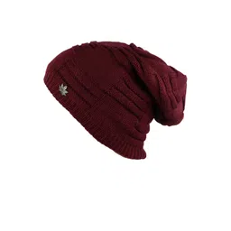iSWEVEN Unisex Red Self-Design Woven Expandable Beanie-picture-35