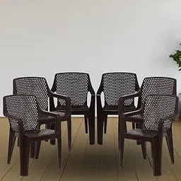 ITALICA Oxy Plastic Arm Chair/Glossy Finish Chair for Outdoor, Indoor, Living Room/Strong & Sturdy Structure Plastic Chair/Outdoor & Indoor Plastic Chair (5214, Brown, Set of 4, BN)-picture-26