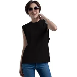 itki utki Sleeveless Round Neck Regular Length Tank Top for Women - Solid Plain T Shirt, Relaxed Fit, Soft and Breathable Summer Wear 100% Cotton (Model A)-picture-49