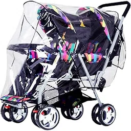 ITODA Twins Baby Pushchair Rain Cover Universal Sit Tandem Stroller Waterproof Rainy Weather Guard Outdoor Double Carriage Wind Dust Snow Protection Breathable Shield Transparent Accessories-image-7