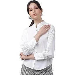itshe Polyester Satin Shiny Plain Solid Full Sleeve Mandarin Collar Casual Formal Office Shirt for Women Stylish Western Latest-picture-46