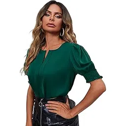 itshe V-Neck Office Casual Solid Stylish Western Party Plain Half Sleeve Top for Womens Regular Fit-picture-15