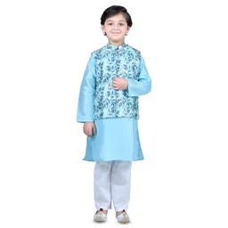 itsmycostume Boys Pure Cotton Straight Kurta With Pyjamas & Printed Nehru Jacket-picture-38
