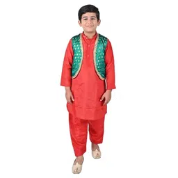 Itsmycostume Satin Kashmiri Dress Theme Costume Set - Red & Green-picture-15