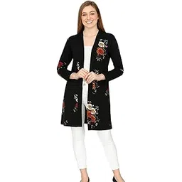 iuga Black Floral Printed Long Shrug for Women-picture-36