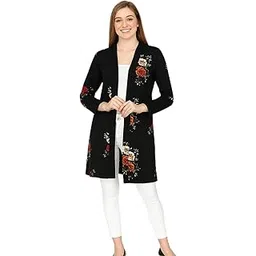 iuga Black Floral Printed Long Shrug for Women-picture-35