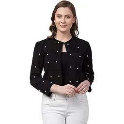 iuga Embellished Jacket Style Bow Black Shrug for Women-picture-25