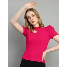 IUGA Magenta Puff Sleeve Top-picture-34