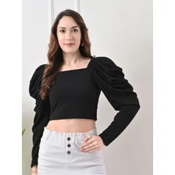 IUGA Puff Sleeve Crop Top image 1