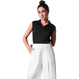 iuga Ribbed Casual Wear streachble Sleevesless Collor Tops for Women and Girls (1156_Black_)-picture-46