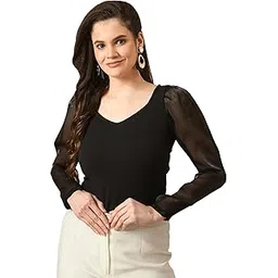 iuga Sweetheart Neck Ruched Front Full Sleeves Ribbed Tops for Women Black-picture-11