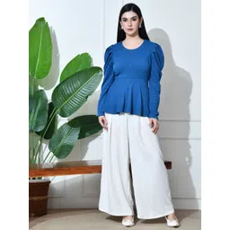 IUGA Women Round Neck Puff Sleeves Peplum Top image 5