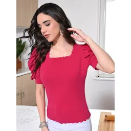 IUGA Women Solid Self Design Square Neck Regular Top-picture-31