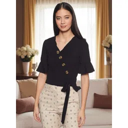 IUGA Women V-Neck Bell Sleeve Tie-Ups Detail Casual Top-picture-33