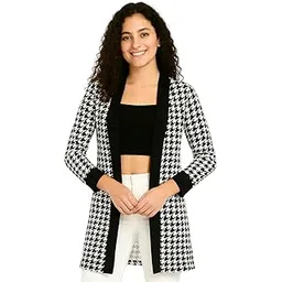 iuga Women’s Black & White Houndstooth Open Front Long Shrug-picture-15