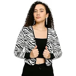 iuga Women’s Black & White Zebra Print Crop Shrug-picture-51
