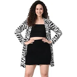 iuga Women's Long Black & White Geometric Print Shrug-picture-41