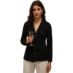 iuga Women's Sparkle Embellished Burgundy Blazer Jacket - Slim Fit-picture-23