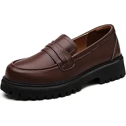 iuy Loafers for Women Leather Chunky Platform Penny Shoes Classic Round Toe Comfortable Business Work Shoes-picture-16