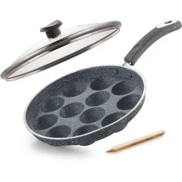 ivbox Aqua-Granite 12 Cavity Heavy-Weight Appam Pan Paddu Paniyarakkal Maker Patra Paniarakkal with Lid 1 L capacity 25 cm diameter-picture-10