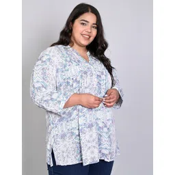 IX IMPRESSION Ethnic Motifs Printed Pinktuck Mandarin Collar Top-picture-29