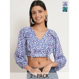 IX IMPRESSION Floral Print Sweetheart Neck Blouson Crop Top-picture-32