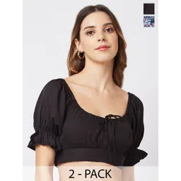 IX IMPRESSION Pack of 2 Abstract Printed Puff Sleeve Blouson Crop Top-picture-25