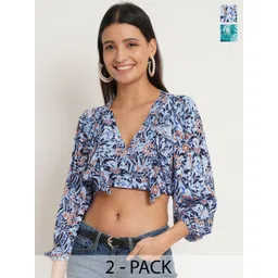 IX IMPRESSION Pack of 2 Floral Print Blouson Crop Top-picture-26