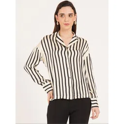 IX IMPRESSION Striped Satin Shirt Style Top-picture-15