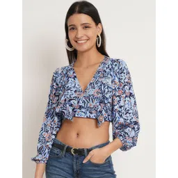 IX IMPRESSION Women Pack of 2 Floral Printed Bell Sleeve Blouson Crop Top image 5