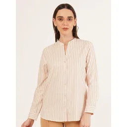 IX IMPRESSION Women Striped Mandarin Collar Cotton Shirt Style Top-picture-20