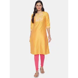 IX IMPRESSION Women Yellow Yoke Design Thread Work Kurta-picture-38