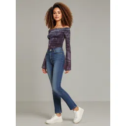 IZF Black Printed Off-Shoulder Long Sleeves Top image 2