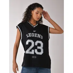 IZF Women Varsity Printed V-Neck Cotton Top-picture-13