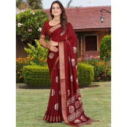 J 6 DESIGNER Ethnic Motifs Art Silk Handloom Block Print Saree-picture-23